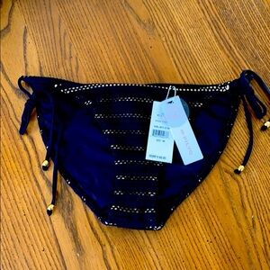 NWT PILYQ Jet‎ Black Tie Side Full Bikini Bottoms M